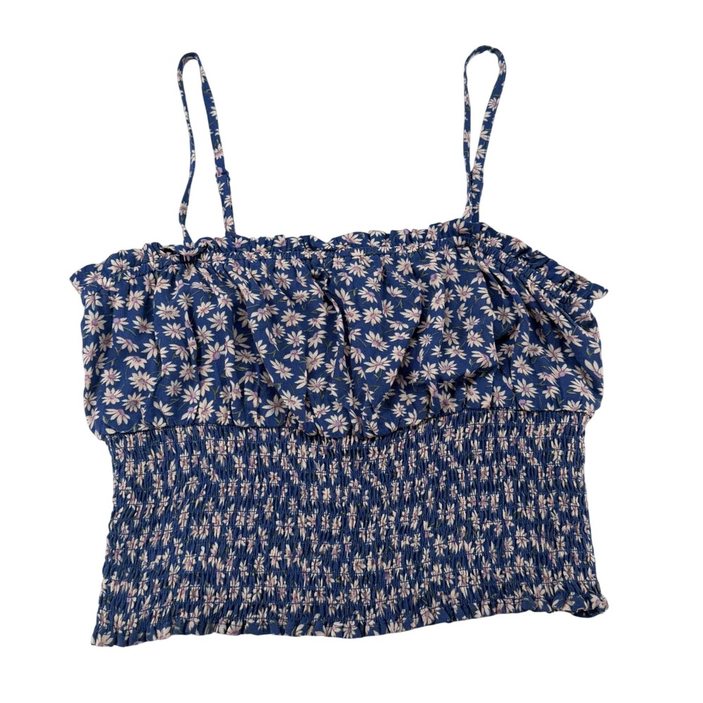 American Eagle Blue Floral Smocked Cami Crop Top Womens Small Y2K Boho Summer